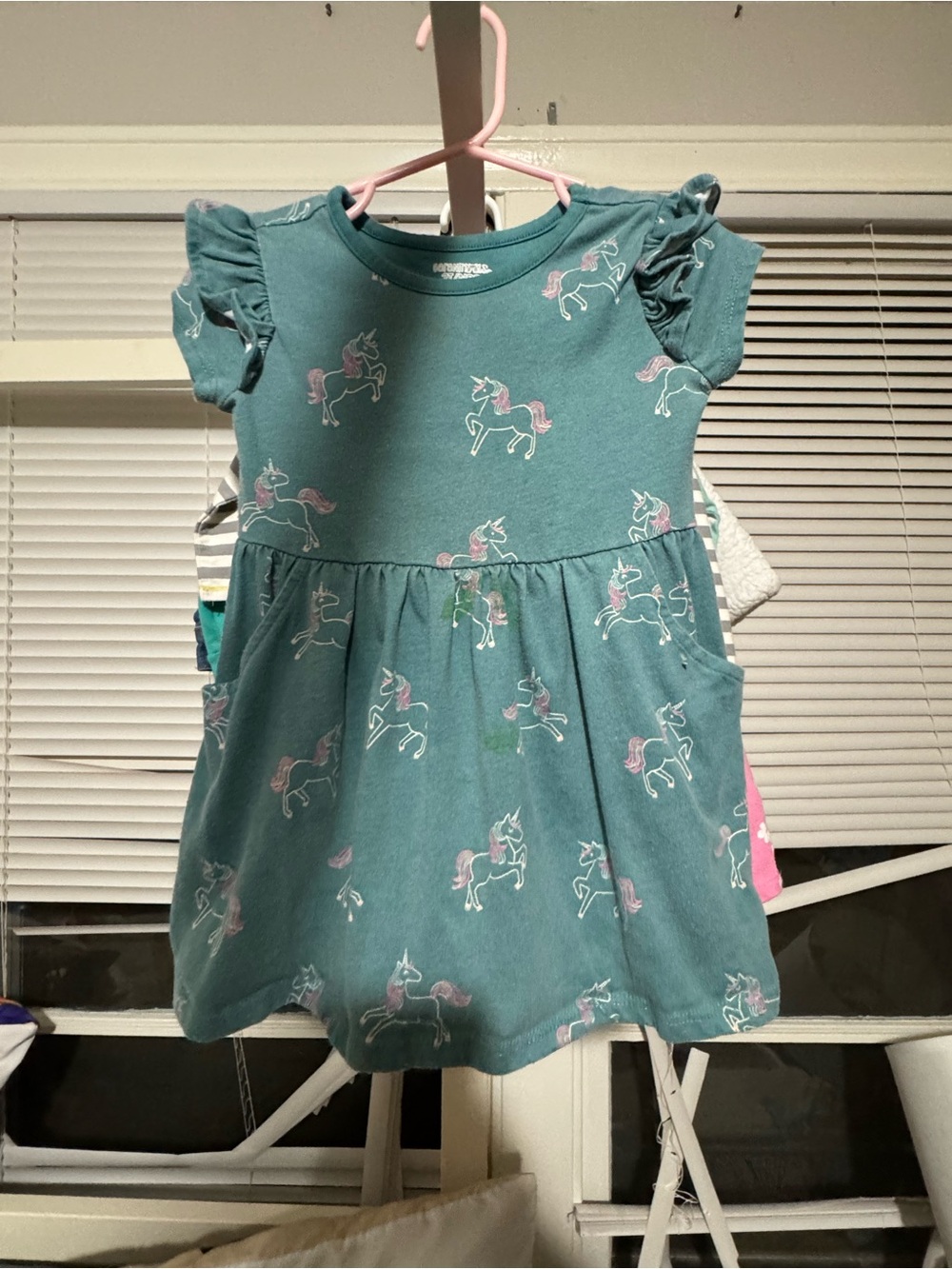 Garanimals Teal Unicorn Print Ruffle Sleeve Dress